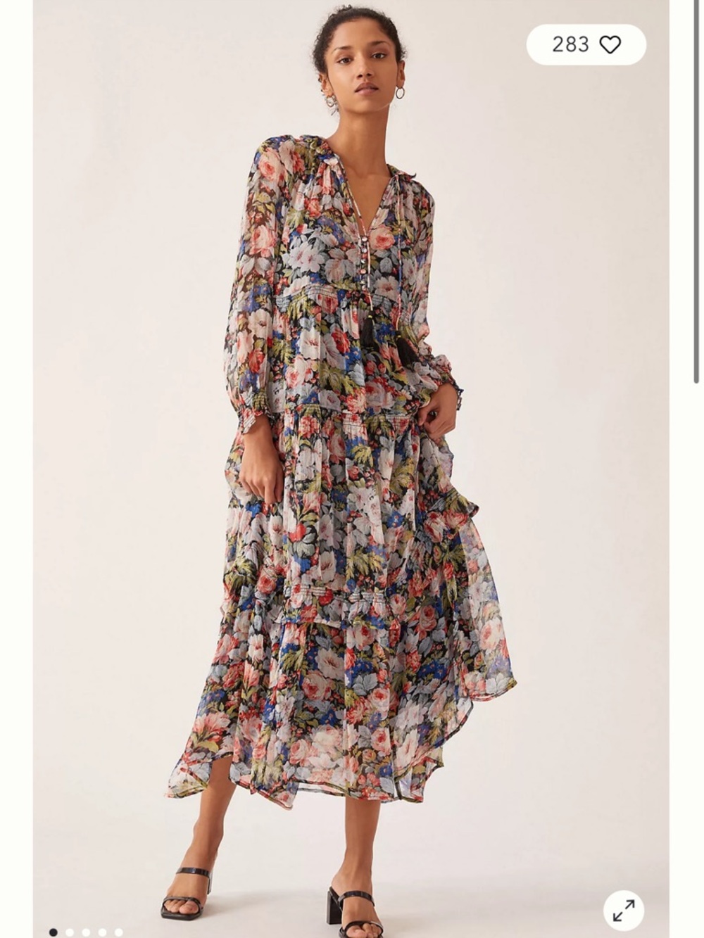 Anthropologie Floral Tiered Long-Sleeve Maxi Dress - Multicolor Floral